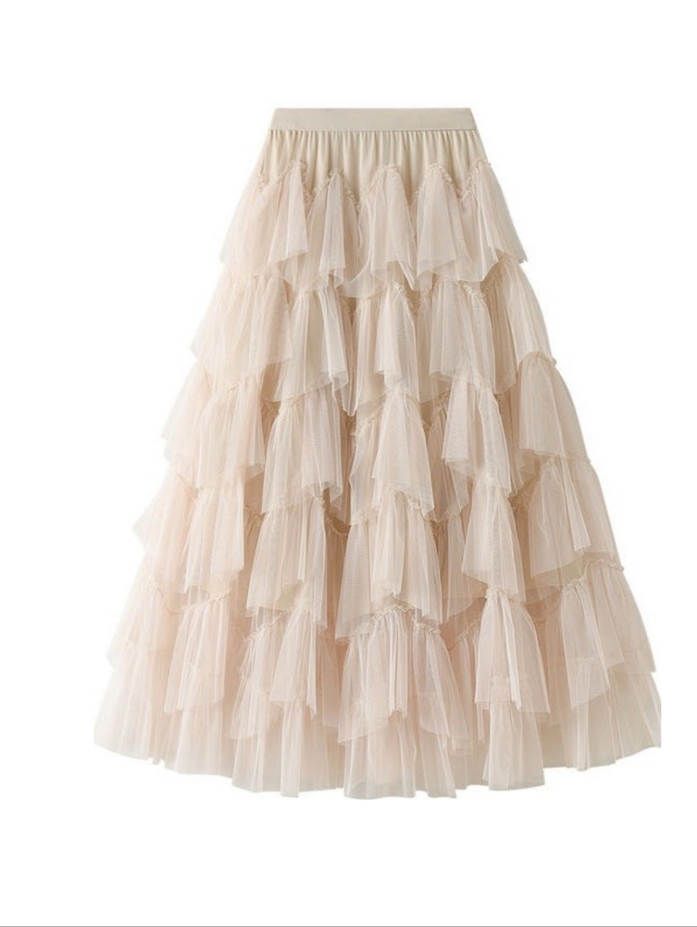 New Cream Tiered Chiffon Midi Skirt